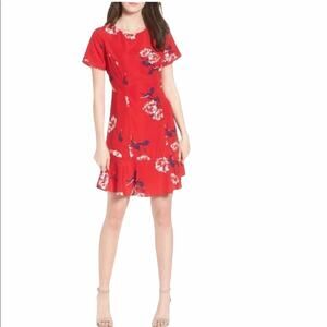 Socialite Women's Red Floral Cutout Waist Fit & Flare Dress Size XS